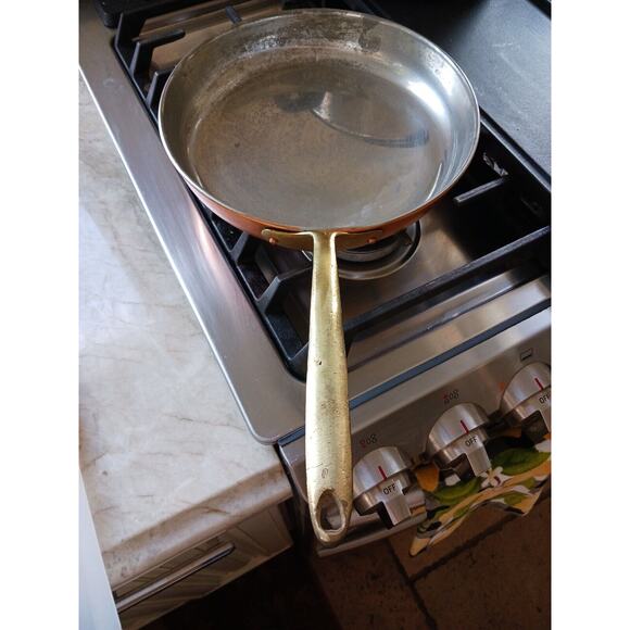 Copral Copper Skillet 10 1/4 Long Brass Handle Portugal Gourmet Cottagecore Farm - Picture 10 of 16